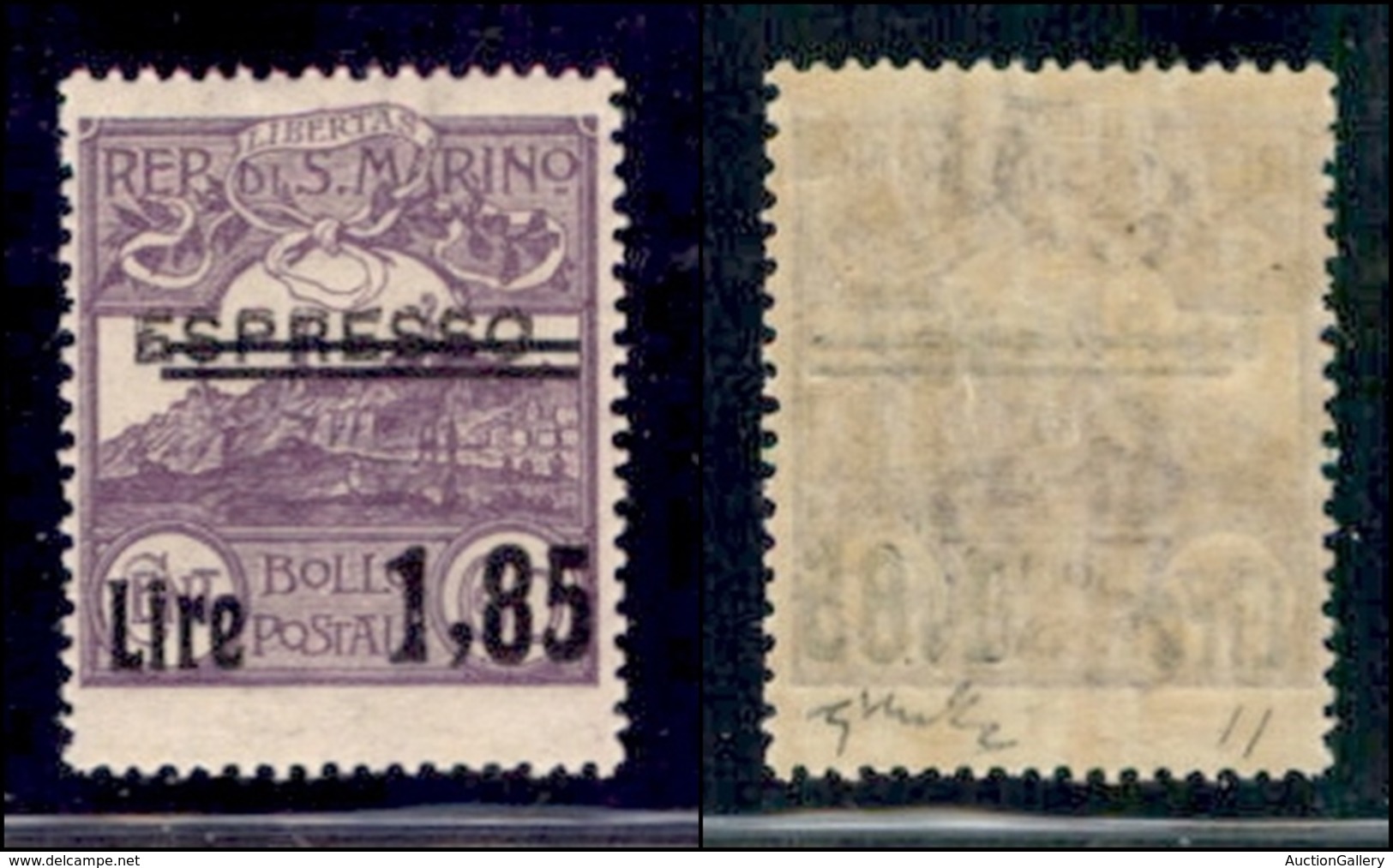 SAN MARINO - 1926 - 1,85 Lire Su 60 Cent (129a) Con Doppia Soprastampa Espresso - Gomma Integra - Cert. Chiavarello (900 - Sonstige & Ohne Zuordnung