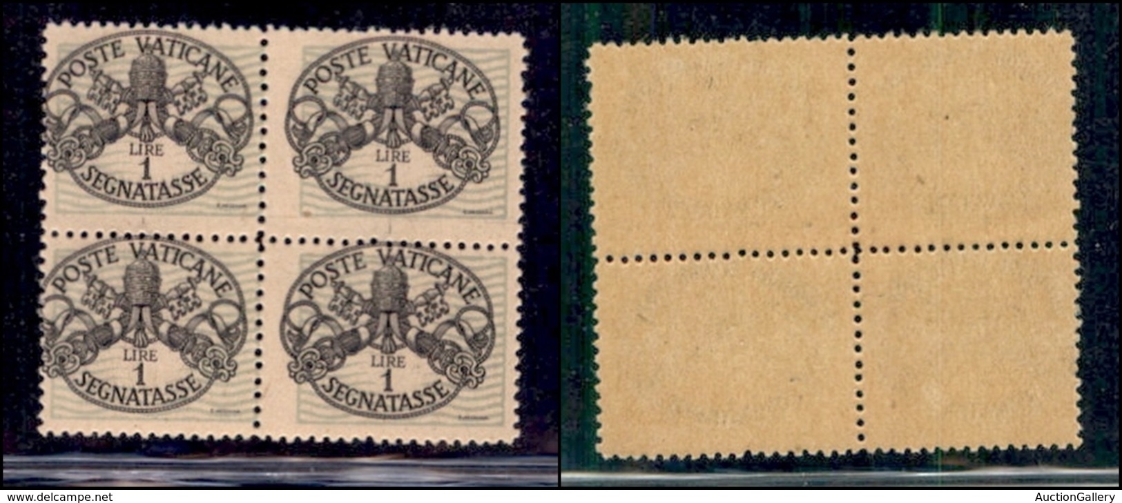 VATICANO - 1945 - Segnatasse - 1 Lira (10-varietà) - Quartina Con Dentellatura Centrale Spostata A Sinistra + Dentellatu - Sonstige & Ohne Zuordnung