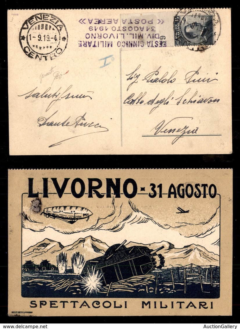 POSTA AEREA  - 1919 (31 Agosto) - Livorno (1097) Annullo Violetto Su 15 Cent (96f) Non Dentellato In Alto Con Bordo Di F - Otros & Sin Clasificación