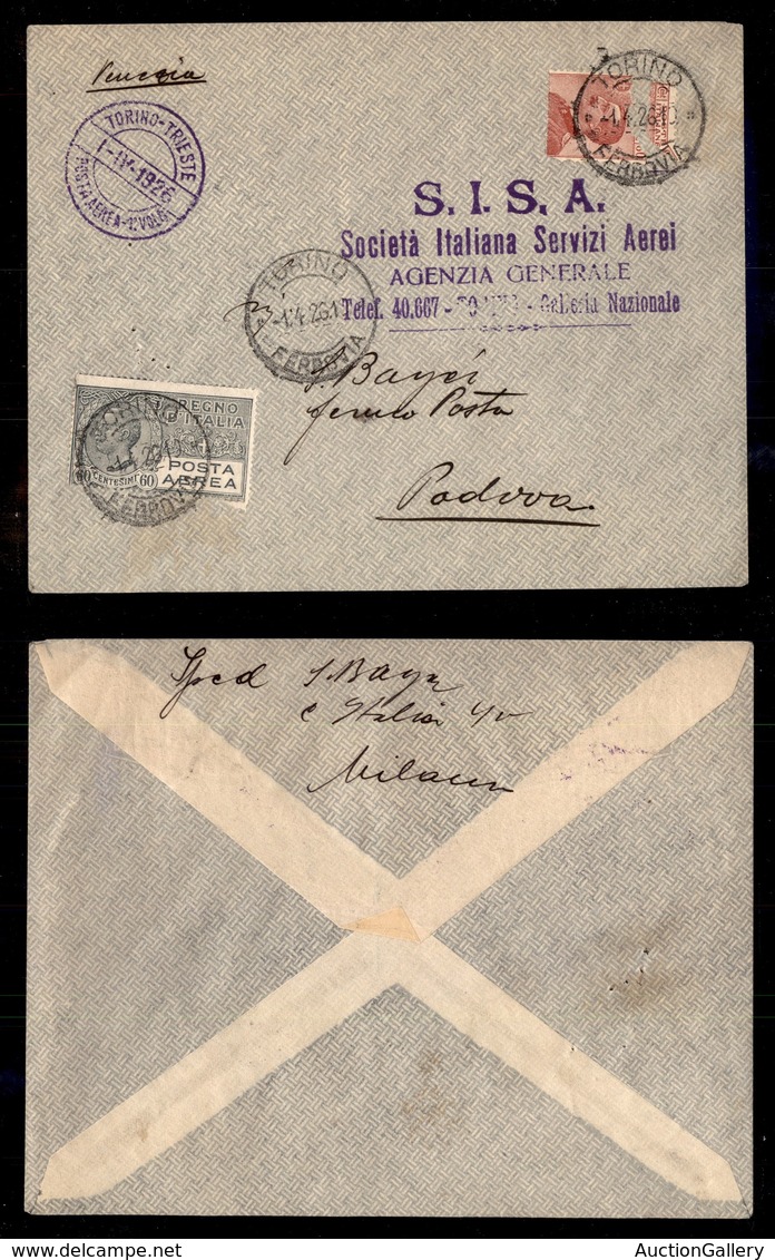 POSTA AEREA  - 1926 (1 Aprile) - Torino Venezia (1440 - Nota) - T.S.A. + T.S.B. Su Alcuni Dei 200 Volati - Otros & Sin Clasificación