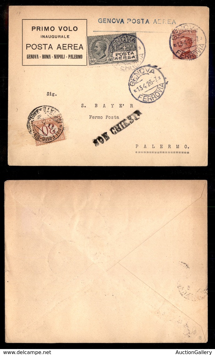 POSTA AEREA  - 1926 (13 Aprile) - Genova Palermo (1548) - Genova Posta Aerea - 20 Buste - Otros & Sin Clasificación
