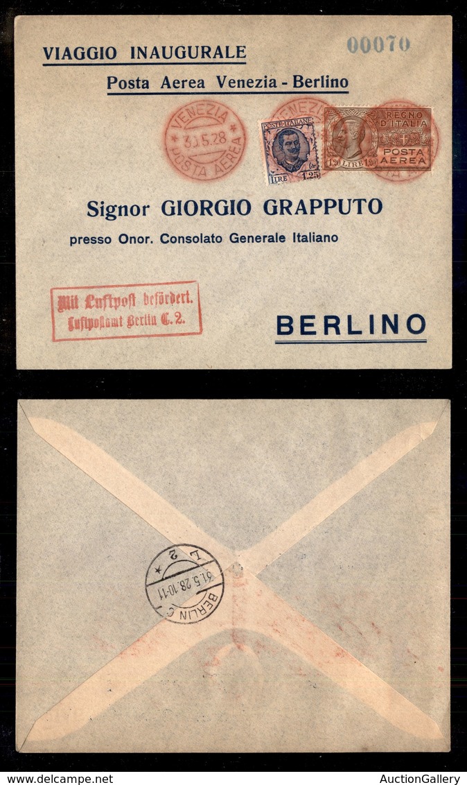 POSTA AEREA  - 1928 (30 Maggio) - Venezia Berlino (1045) - 400 Volati - Otros & Sin Clasificación