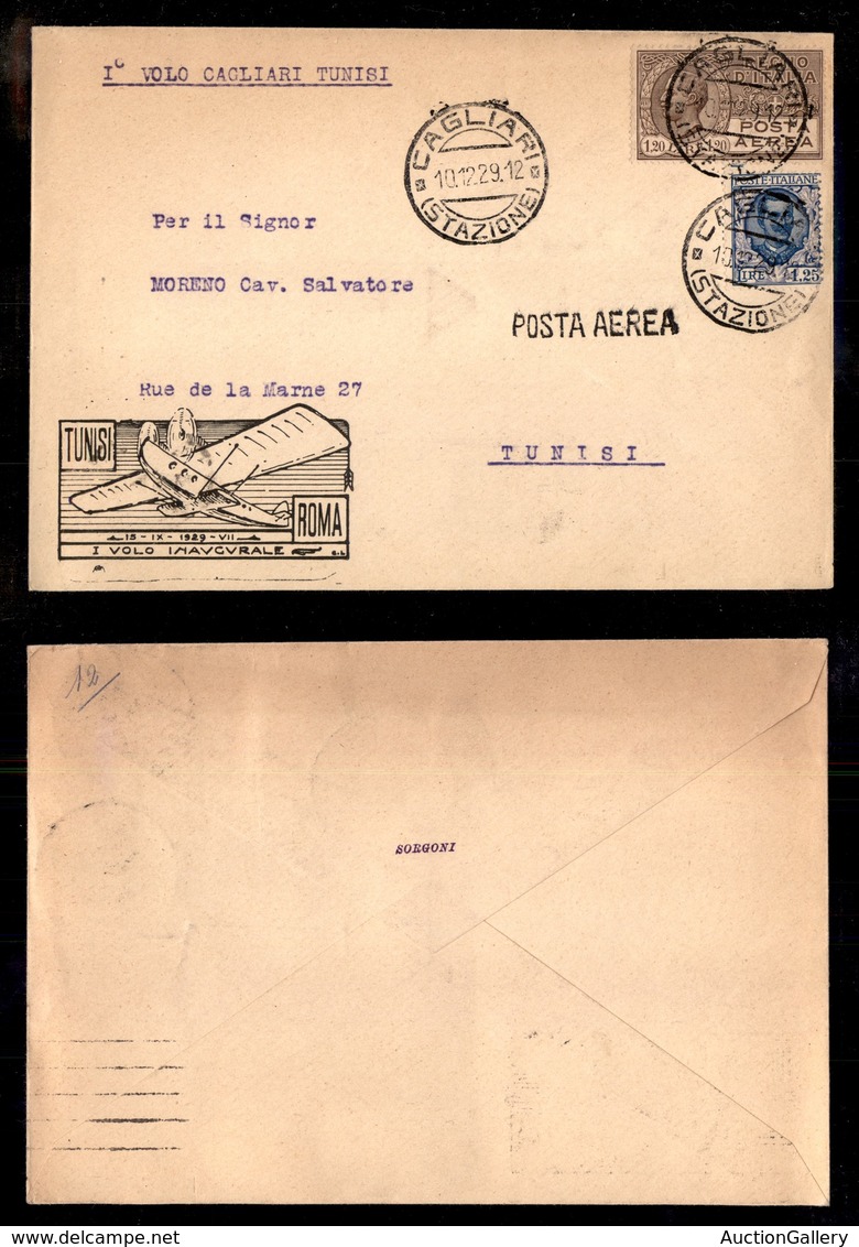 POSTA AEREA  - 1929 (11 Dicembre) - Cagliari Tunisi (2019) Senza Annullo D’arrivo - 20 Volati - Otros & Sin Clasificación