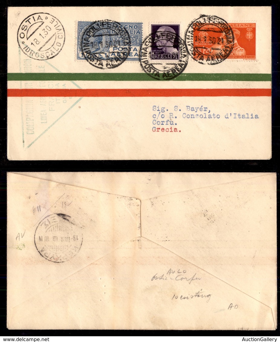 POSTA AEREA  - 1930 (19 Gennaio) - Ostia/Napoli Corfù (2065) - 11 Volati - Otros & Sin Clasificación