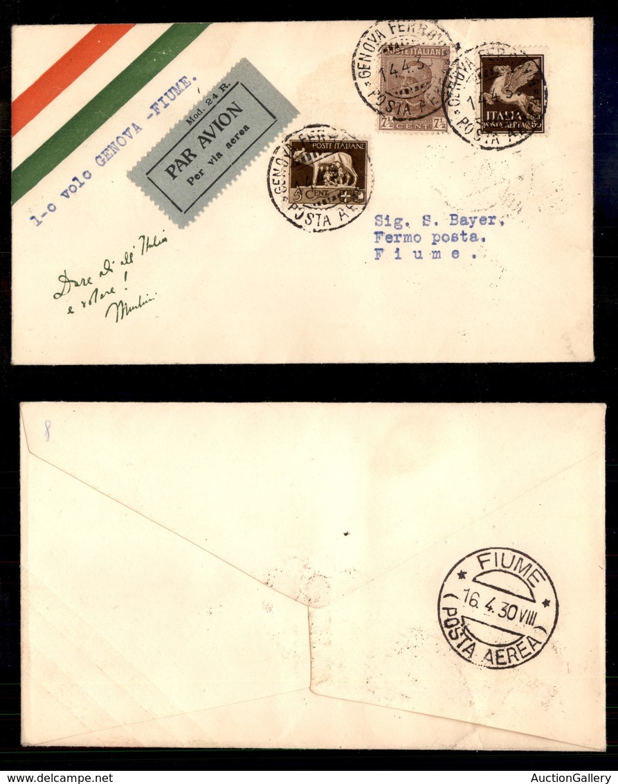 POSTA AEREA  - 1930 (15 Aprile) - Genova Fiume (non Catalogato) - 10 Volati - Otros & Sin Clasificación