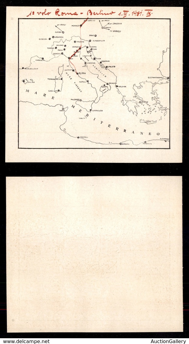 POSTA AEREA  - 1931 (1 Aprile) - Roma Berlino - Piantina Con Indicazioni Manoscritte Del Volo - Otros & Sin Clasificación