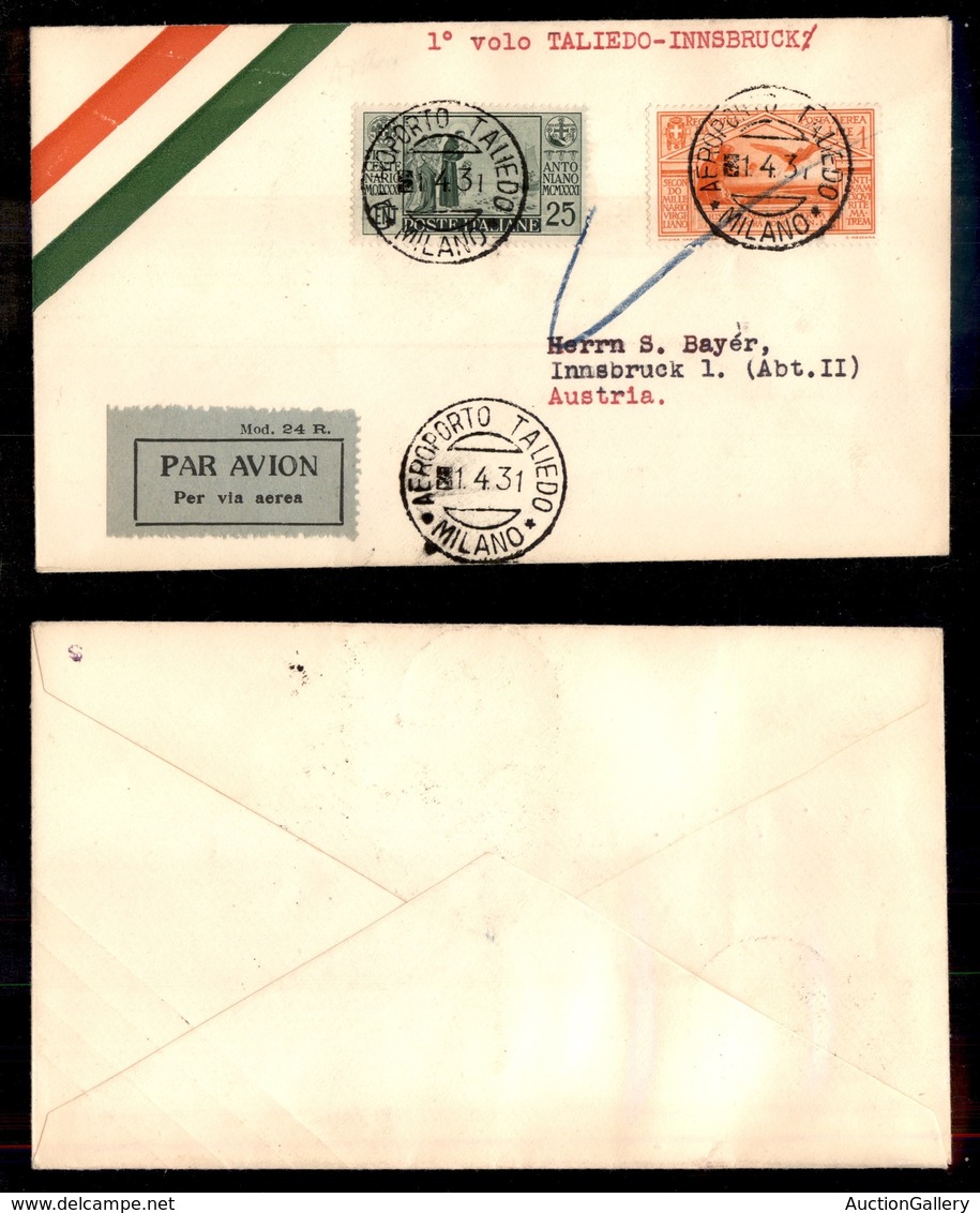POSTA AEREA  - 1931 (1 Aprile) - Milano (Taliedo) Innsbruck (2349) - 5 Volati - Otros & Sin Clasificación