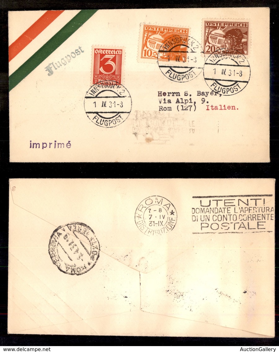 POSTA AEREA  - 1931 (1 Aprile) - Innsbruck Roma (2351) - 20 Volati - Otros & Sin Clasificación