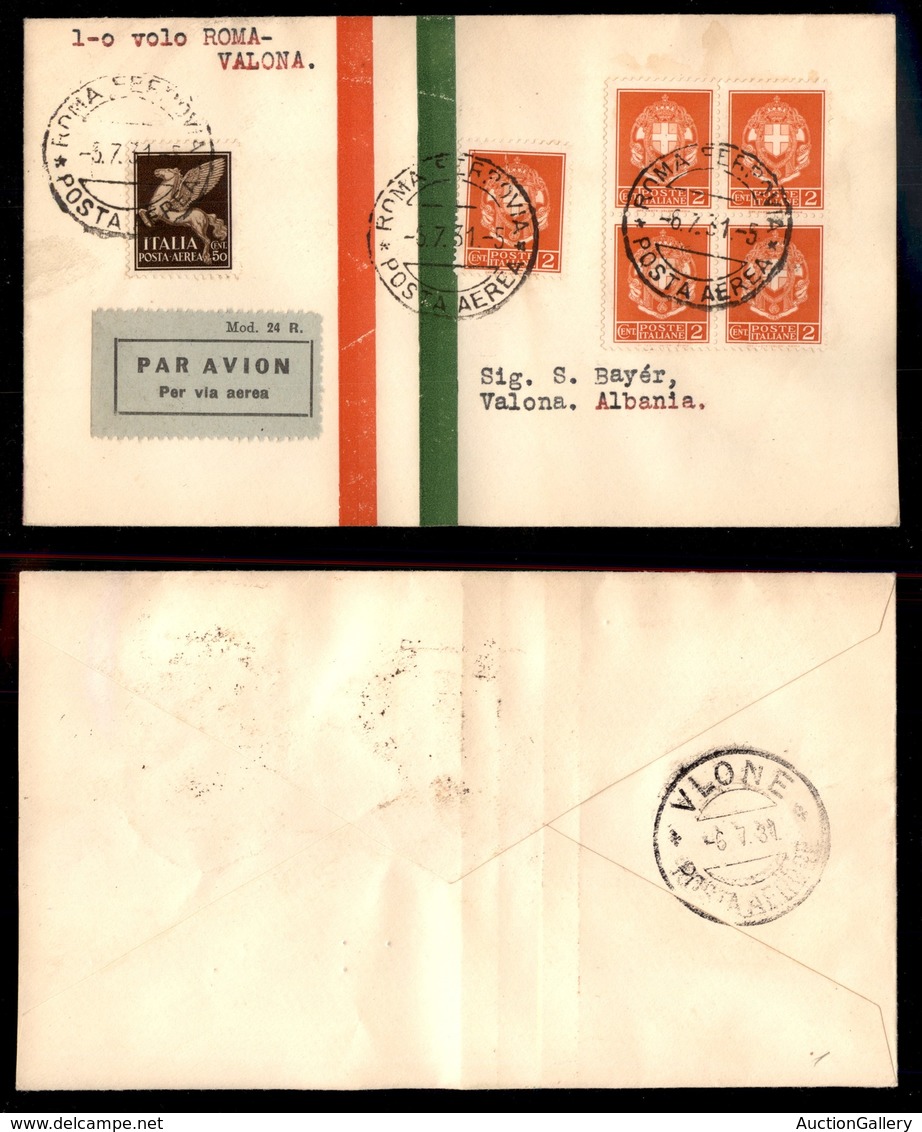 POSTA AEREA  - 1931 (6 Luglio) - Roma Valona (2430) - 19 Volati - Otros & Sin Clasificación