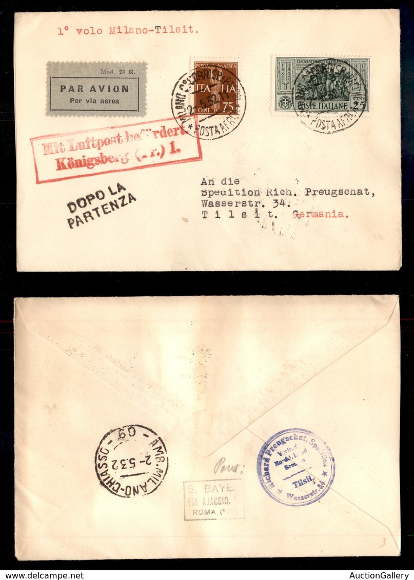 POSTA AEREA  - 1932 (2 Maggio) - Milano Tilsit (2617) - 5 Volati - Otros & Sin Clasificación