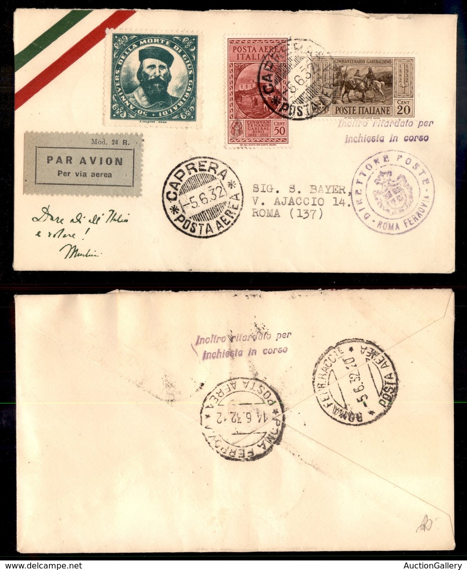 POSTA AEREA  - 1932 (5 Giugno) - Caprera (Roma) Aiaccio (Tipo 2698 - Non Catalogato) - Otros & Sin Clasificación