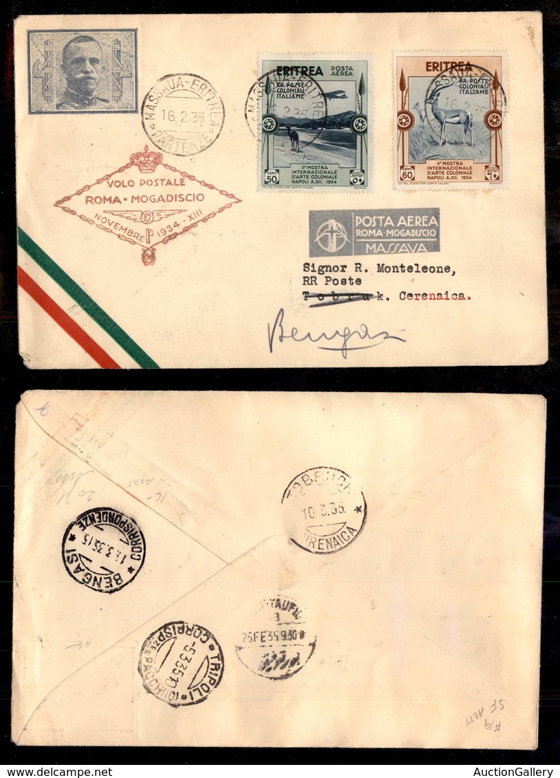 POSTA AEREA  - 1935 (16 Febbraio/14 Marzo) - Massaua Tobruck (3250) Per Bengasi Via Tripoli - 20 Volati - Otros & Sin Clasificación