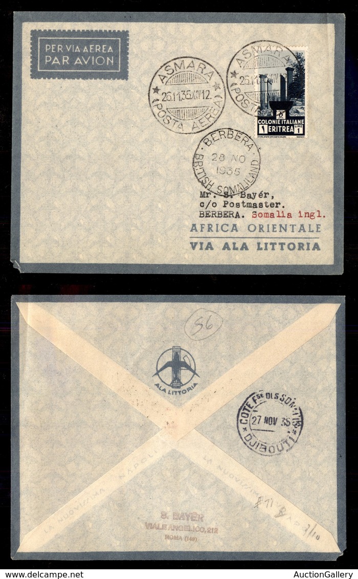 POSTA AEREA  - 1935 (26 Novembre) - Asmara Berbera (3366) -  10 Volati - Altri & Non Classificati