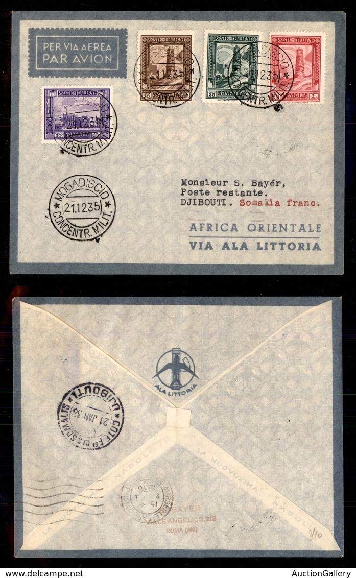 POSTA AEREA  - 1935 (22 Dicembre) - Mogadiscio Djibouti (3494) - 10 Volati - Otros & Sin Clasificación