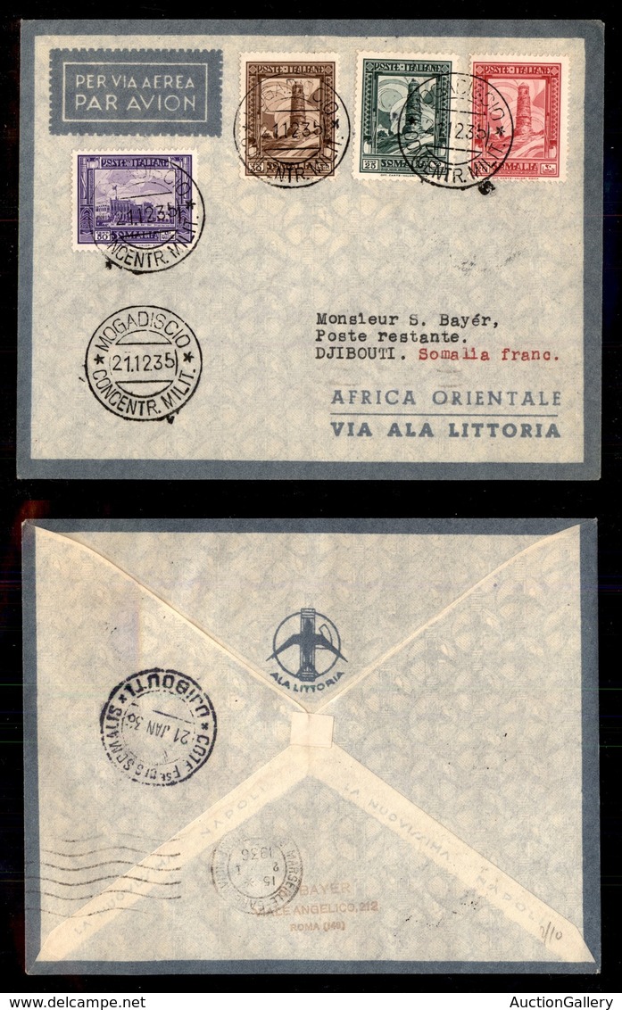 POSTA AEREA  - 1935 (22 Dicembre) - Mogadiscio Djibouti (3494) - 10 Volati - Altri & Non Classificati