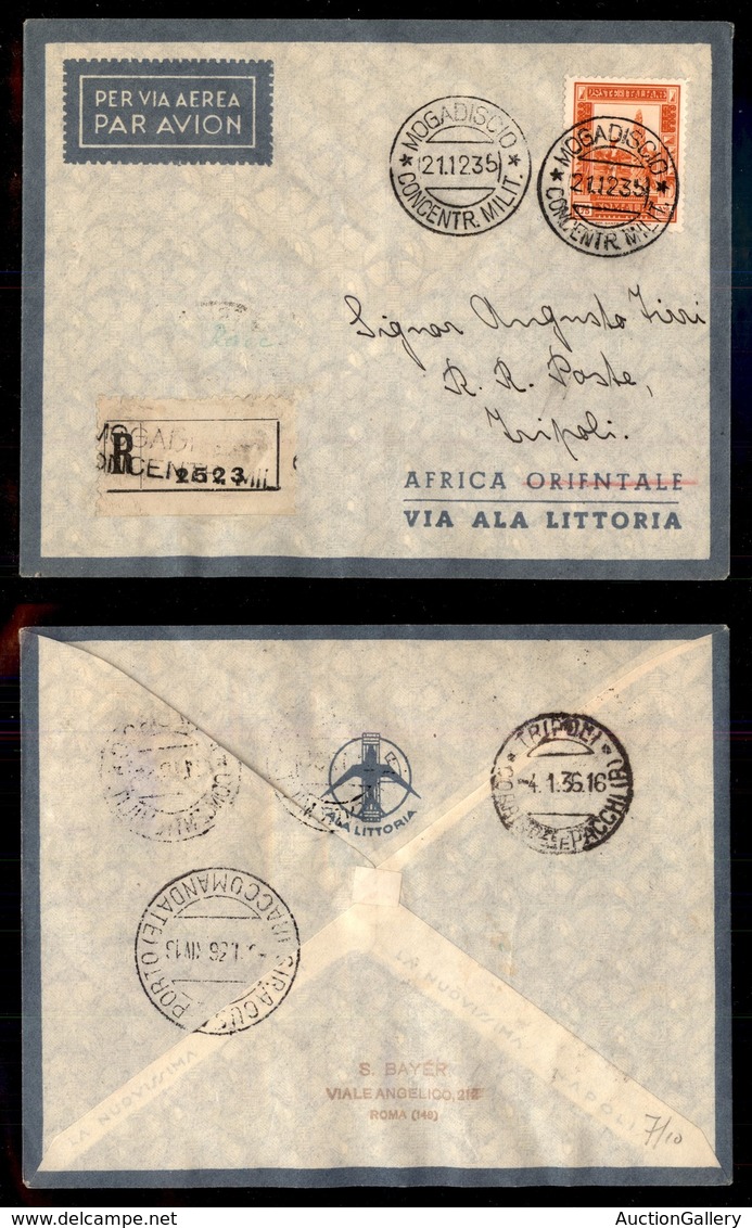 POSTA AEREA  - 1935 (22 Dicembre) - Mogadiscio Tripoli (3505) - 10 Volati - Otros & Sin Clasificación