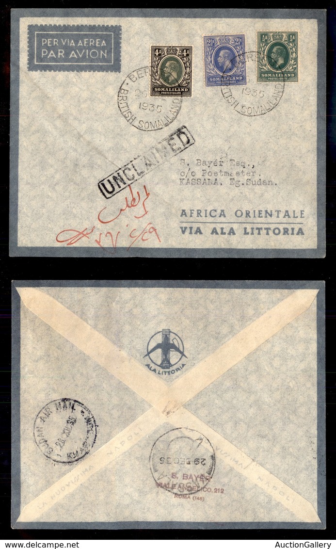 POSTA AEREA  - 1935 (26 Dicembre) - Berbera Kassala (3517) - 7 Volati - Altri & Non Classificati