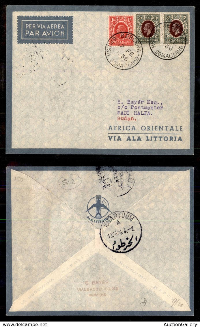 POSTA AEREA  - 1936 (12 Febbraio) - Berbera Wadi Halfa (3548) - 10 Volati - Otros & Sin Clasificación