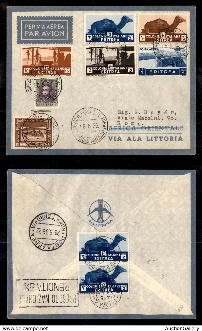 POSTA AEREA  - 1936 (18 Maggio) - Addis Abeba Roma (3562) - Rara Affrancatura - 5 Volati - Otros & Sin Clasificación