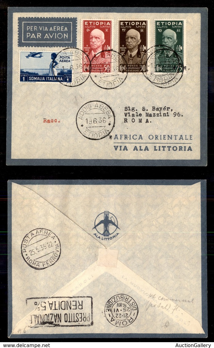 POSTA AEREA  - 1936 (19 Giugno) - Addis Abeba Roma (3571) - 9 Volati - Otros & Sin Clasificación