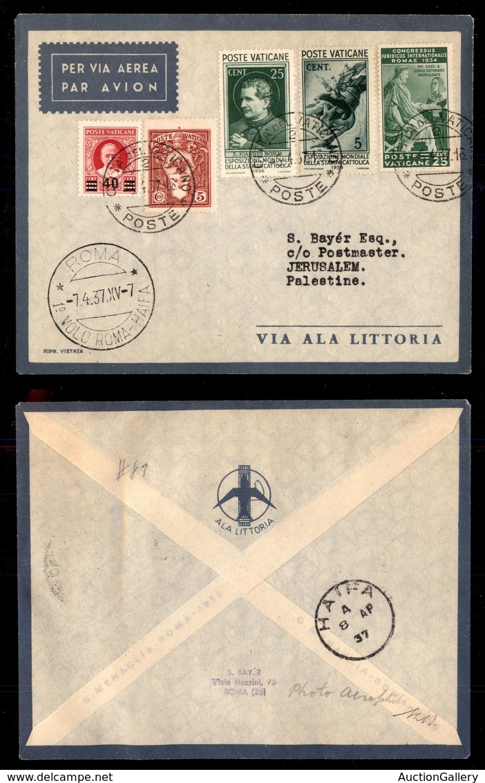 POSTA AEREA  - 1937 (7 Aprile) - Vaticano (Haifa) Gerusalemme (3651) - 26 Volati - Otros & Sin Clasificación