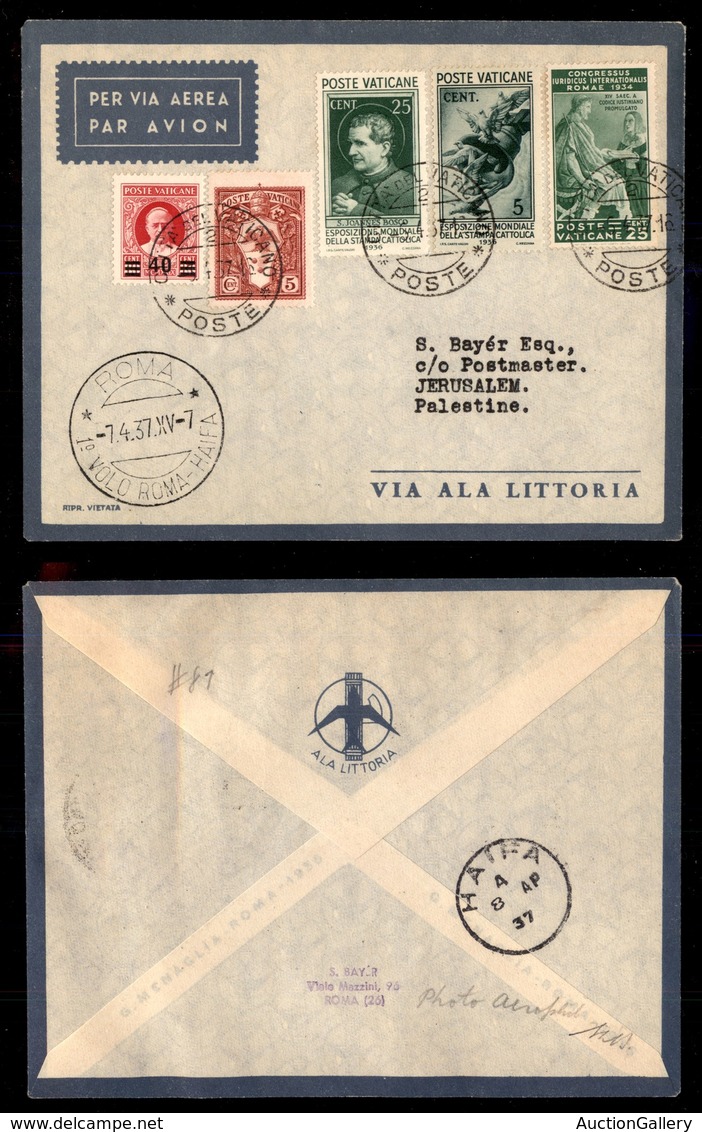 POSTA AEREA  - 1937 (7 Aprile) - Vaticano (Haifa) Gerusalemme (3651) - 26 Volati - Altri & Non Classificati
