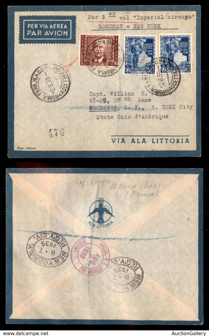 POSTA AEREA  - 1939 (2 Agosto) - Roma New York (3869) - 20 Volati - Altri & Non Classificati