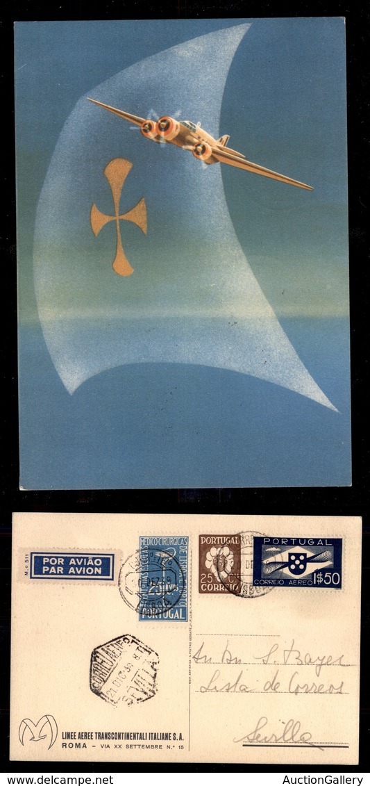 POSTA AEREA  - 1939 (21 Dicembre) - Lisbona Siviglia (3925) - Cartolina LATI - Otros & Sin Clasificación