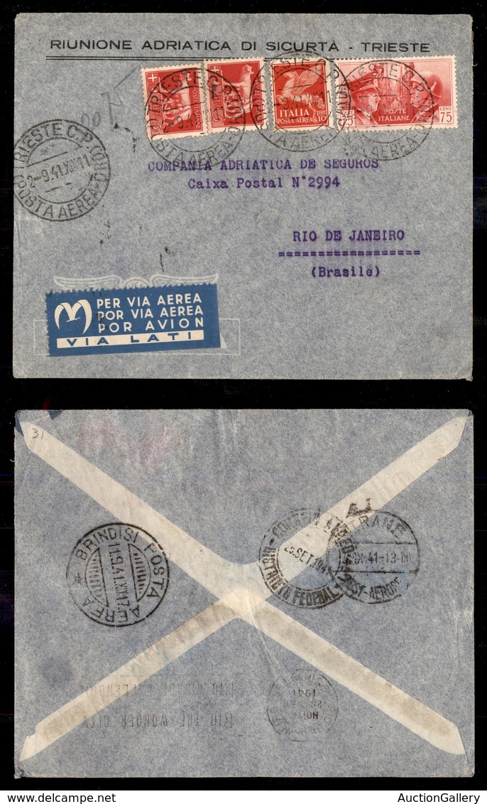 POSTA AEREA  - 1941 (2 Settembre) - Trieste Rio De Janeiro- Via LATI - Otros & Sin Clasificación