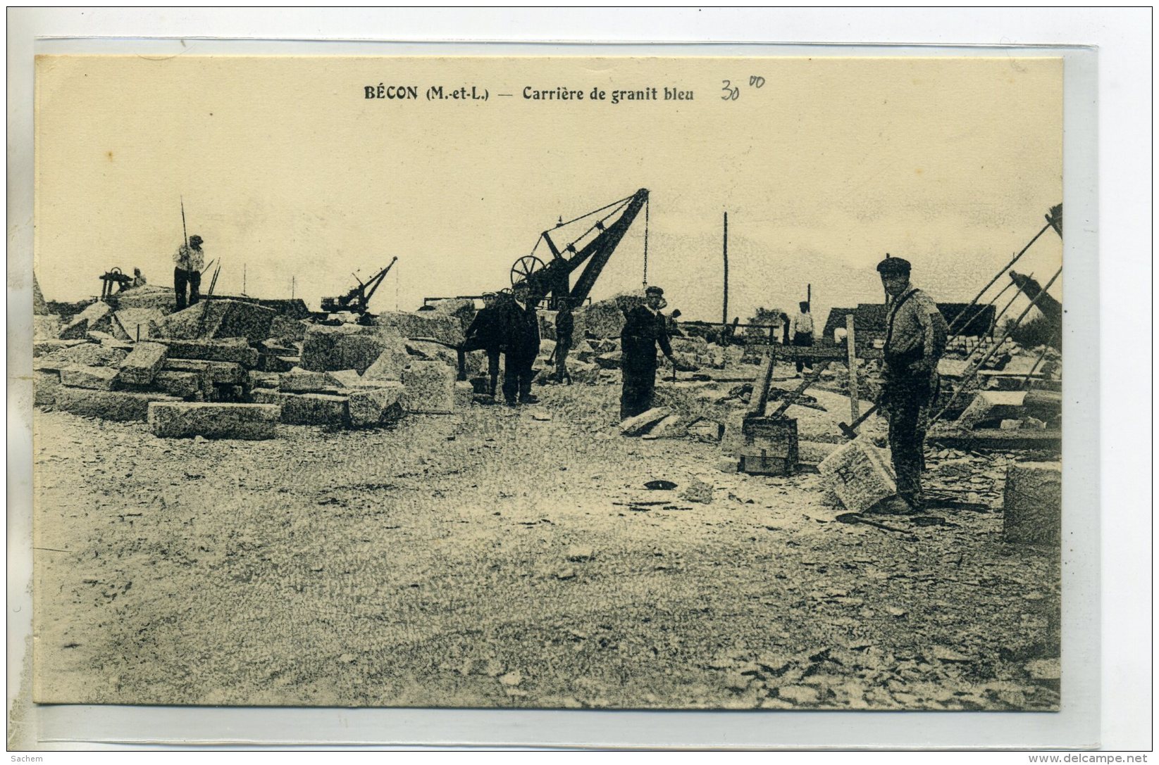 49 BECON Carrierre De Granit Bleu Ouvriers Au Travail Grues 1915   /DS-2016 - Autres & Non Classés