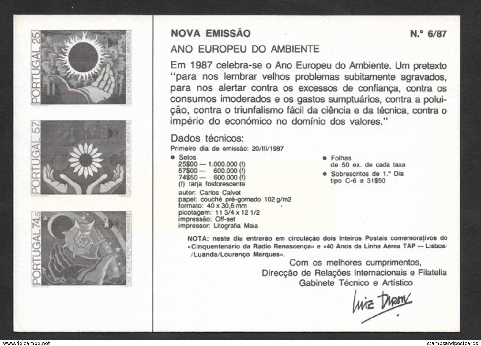 Portugal Entier Postal Avis émission Année Européenne Environnement 1987 Environment Year Stationery Issue Notice - European Ideas