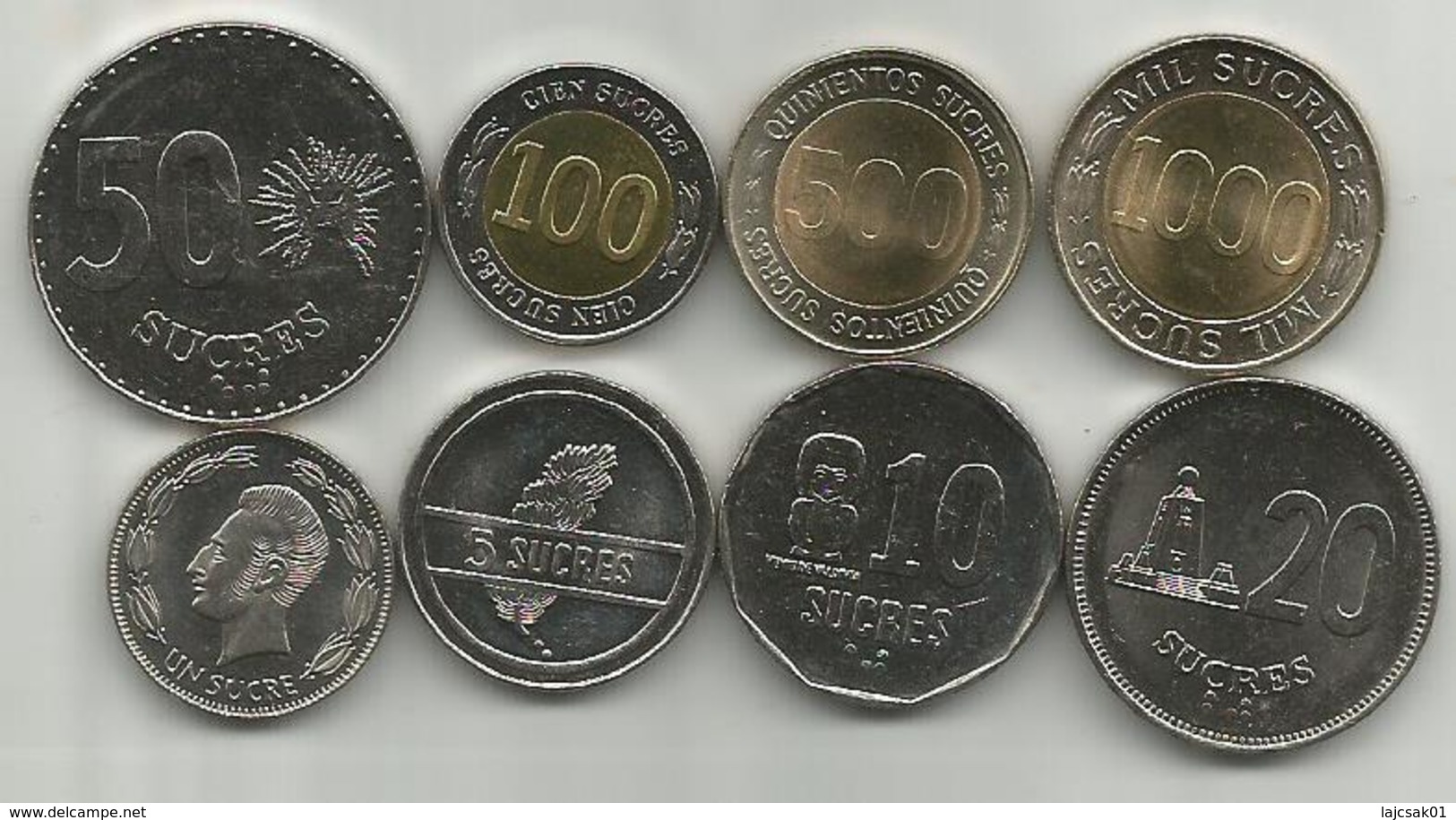 Ecuador 1988/97. Set Of 8 Coins 1 - 5 - 10 - 20 - 50 - 100 -500 - 1000 Sucre Sucres All High Grade - Ecuador