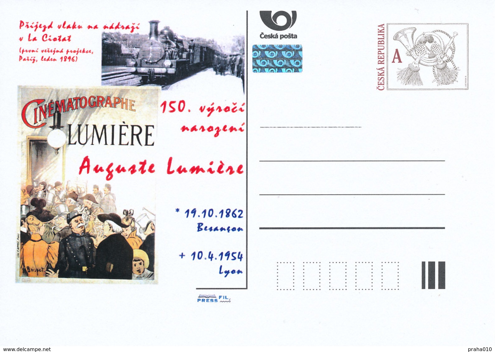 Rep. Ceca / Cart. Postali (Pre2012/57) Auguste Lumiere (1862-1954) Primo Cineasta Nella Storia; 150 ° Ann. Della Nascita - Film