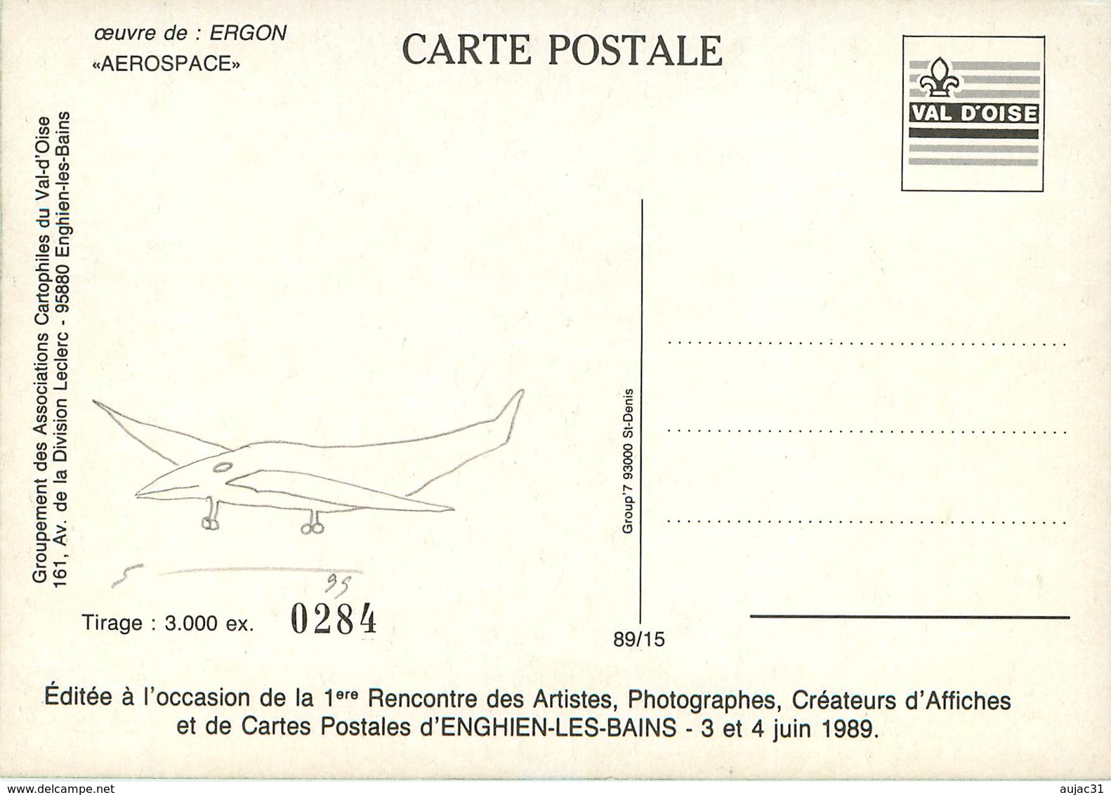 Illustrateurs - Illustrateur Ergon - Enghien Les Bains - Aerospace - Roissy - Dessin Au Dos - Autographe - Signature - Ergon