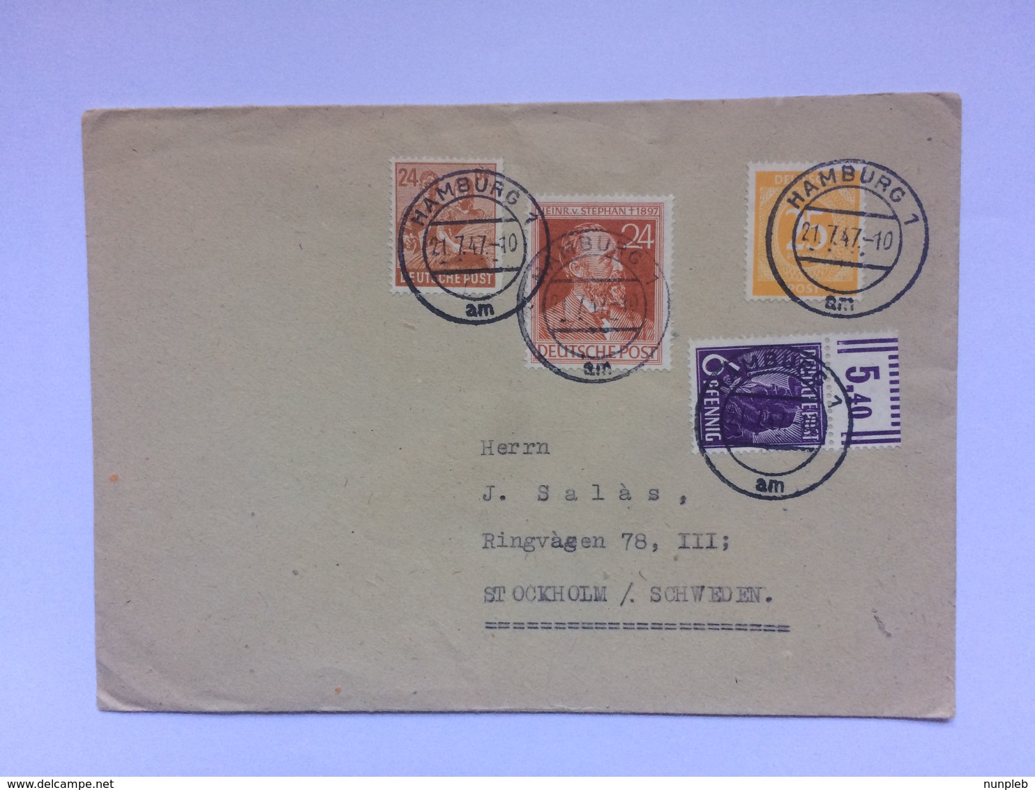 GERMANY -  Allied Occupation 1947 Cover Hamburg To Stockholm Sweden - Other & Unclassified