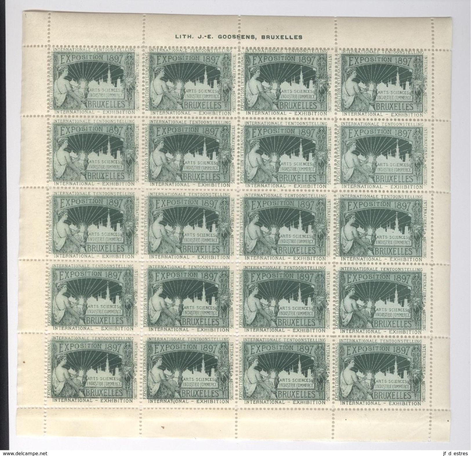 Exposition Internationale 1897 Bruxelles 4 Planches De 20 Timbres Vignettes Lith. Goossens Erinnophilie Sluitzegels - Unclassified