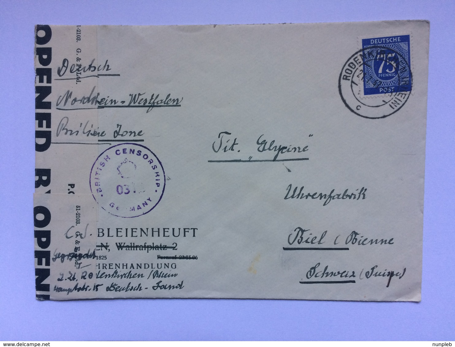 Germany - Allied Occupation - 1947 Censor Cover Rodenkirchen To Biel Switzerland - Autres & Non Classés