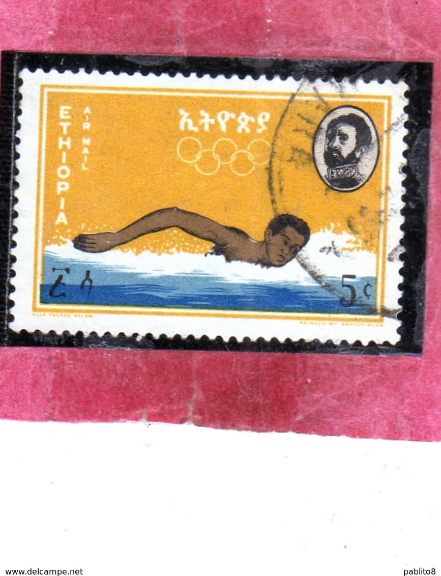 THAILANDE THAILAND TAILANDIA 1964 AIR MAIL POSTA AEREA OLYMPIC GAMES TOKYO SPORTS SWIMMING SPORT 5c USATO USED OBLITERE' - Tailandia