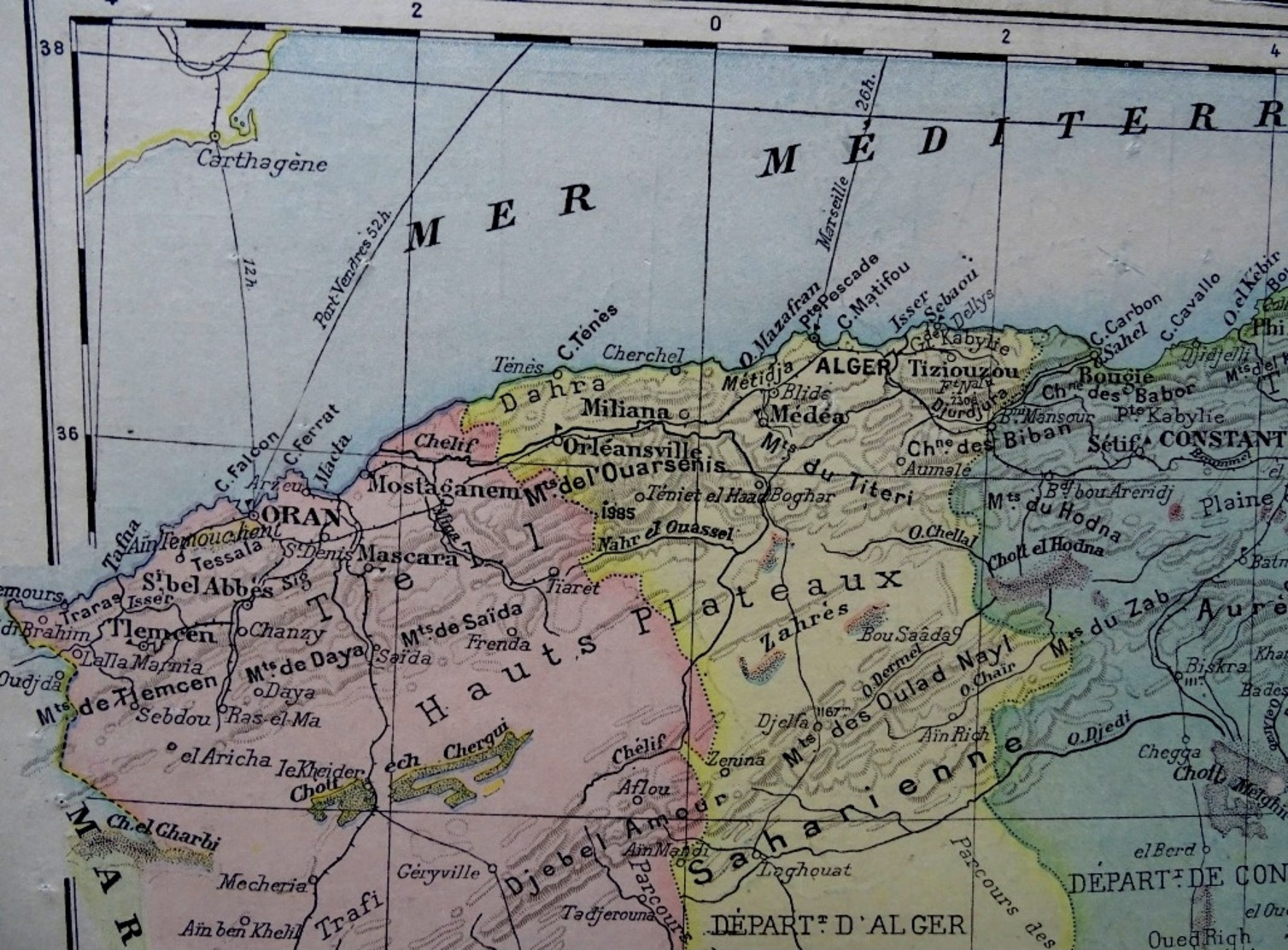 Algérie, Tunisie, Alger, Oran, Contantine, Tunis, Carte Des Département, Éditée En 1905 - Cartes Géographiques