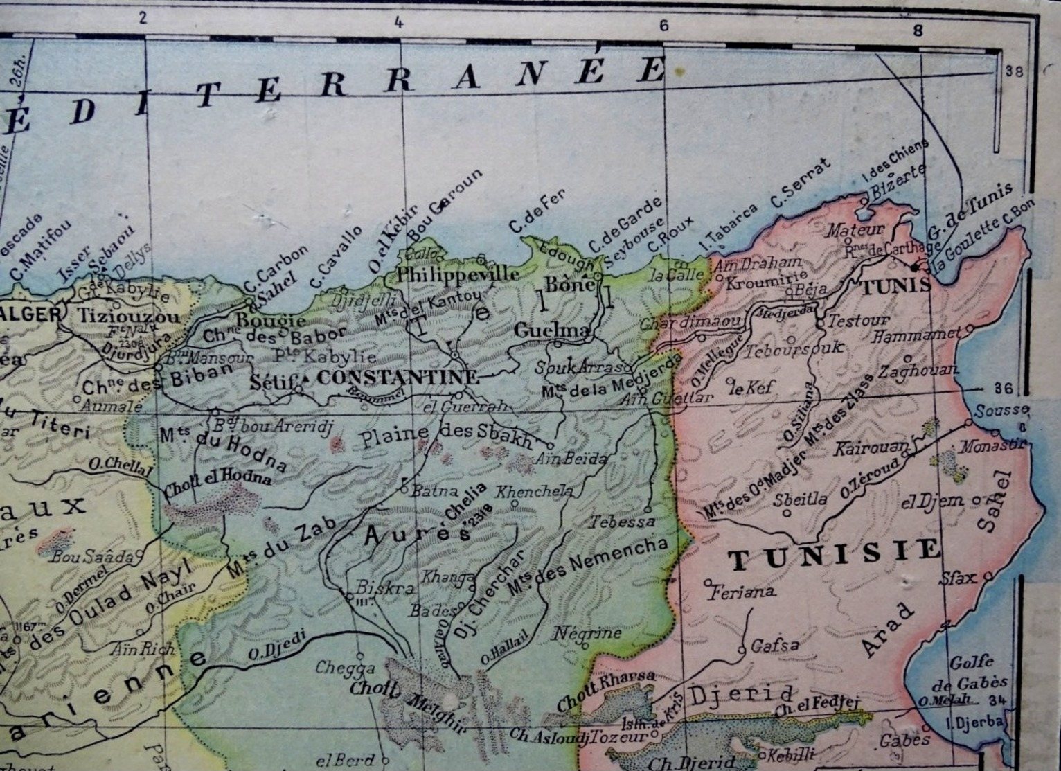 Algérie, Tunisie, Alger, Oran, Contantine, Tunis, Carte Des Département, Éditée En 1905 - Cartes Géographiques