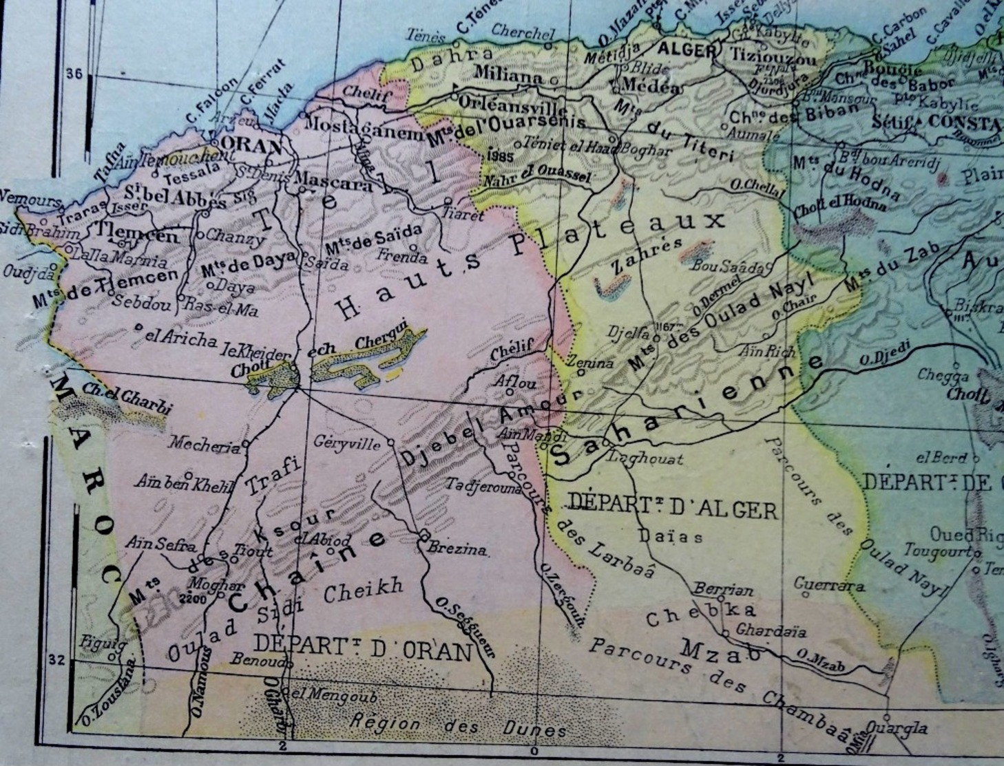 Algérie, Tunisie, Alger, Oran, Contantine, Tunis, Carte Des Département, Éditée En 1905