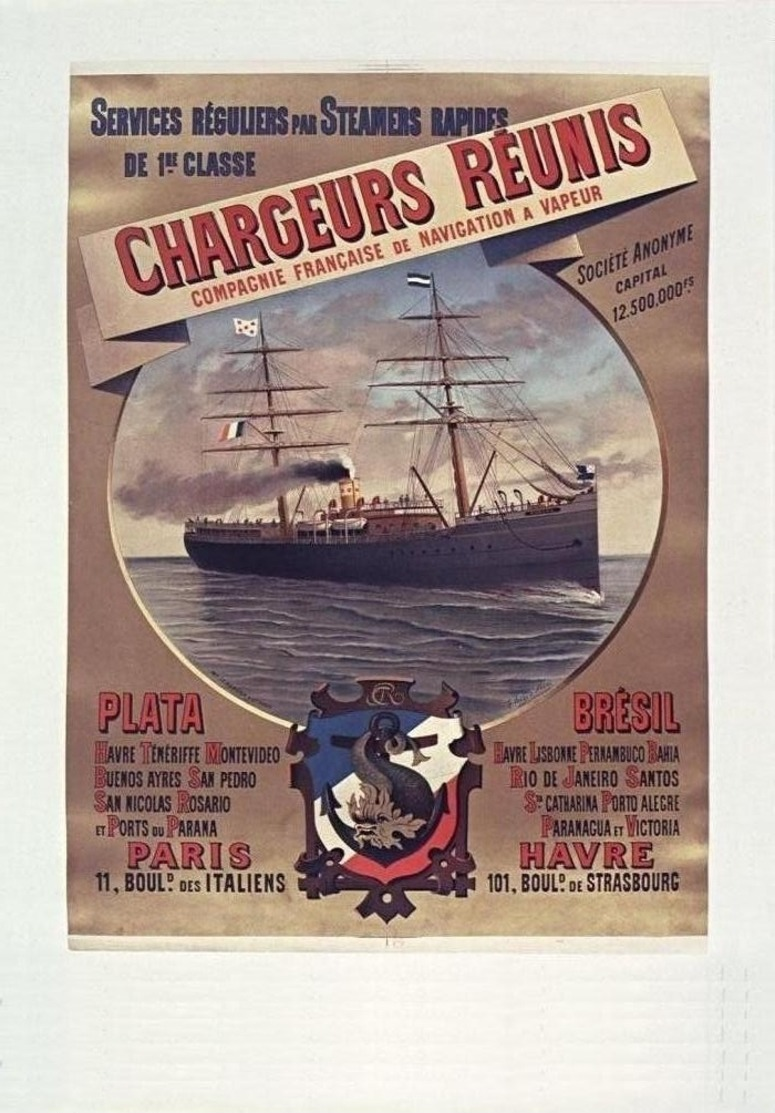 France Navigation Postcard Chargeurs Réunis Plata Brésil 1888 - Reproduction - Advertising