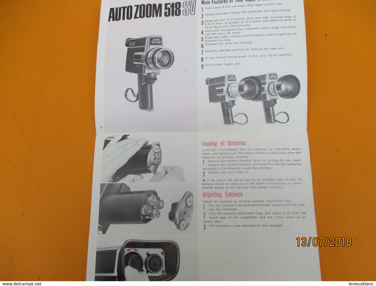 Canon Super 8/ Auto Zoom 518 SV/Manuel D'utilisation/English Edition/ Japan / 1971     PHOTN366 - Sonstige & Ohne Zuordnung