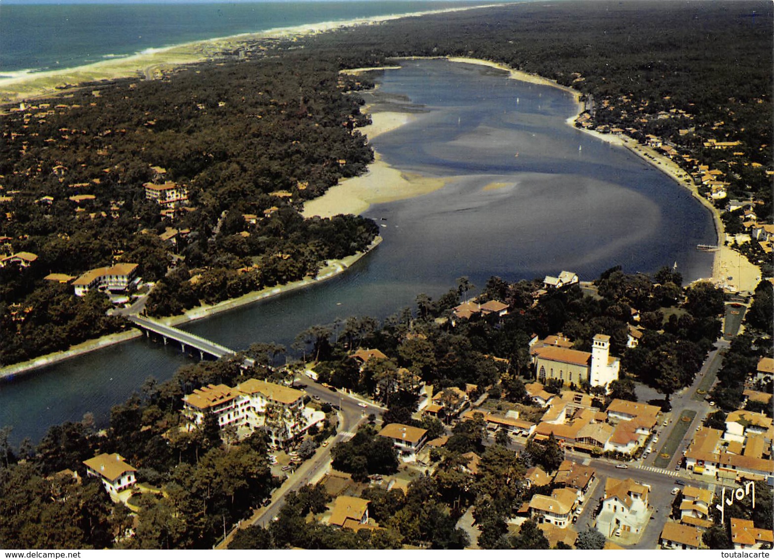 CPSM 40 HOSSEGOR UNE PARTIE DE LA VILLE AVEC LE LAC ET L OCEAN    Grand Format 15 X 10,5 - Hossegor