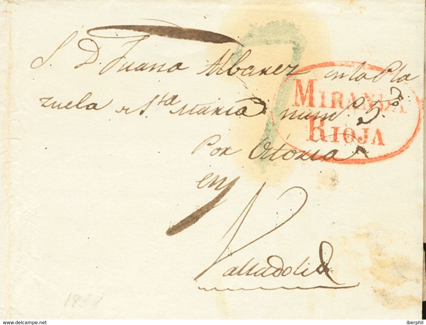 SOBRE. 1838. TREVIÑO (BURGOS) A VALLADOLID. Marca MIRANDA / RIOJA, De Miranda De Ebro En Tránsito (P.E.7) Edición 2004.  - ...-1850 Vorphilatelie