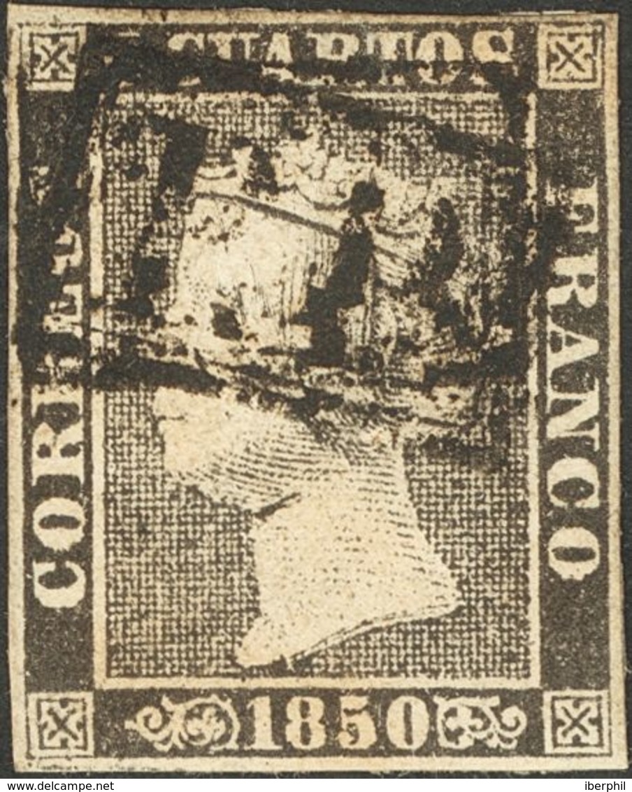 º1. 1850. 6 Cuartos Negro. Matasello Prefilatélico "P.P.", En Negro De Gerona. MAGNIFICO Y MUY RARO. - Sonstige & Ohne Zuordnung