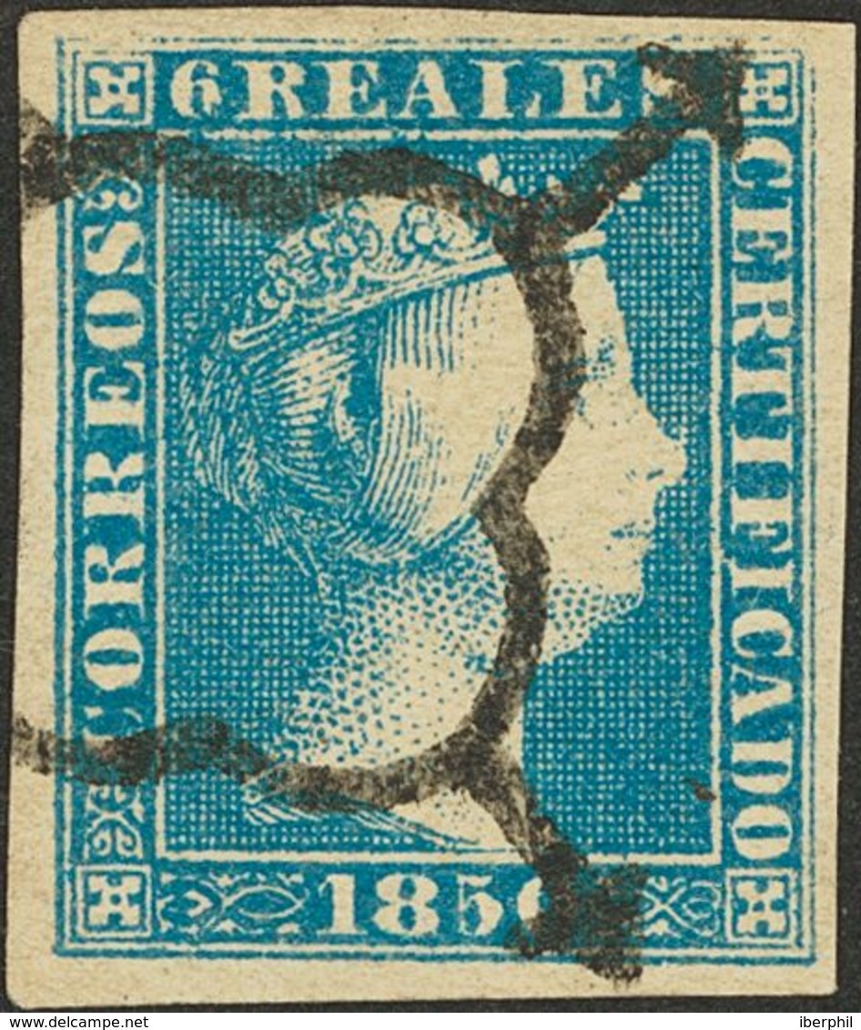 º4F. 1850. 6 Reales Azul. FALSO SPERATI (Tipo B), Al Dorso Marca De La B.P.A. MAGNIFICO. - Autres & Non Classés