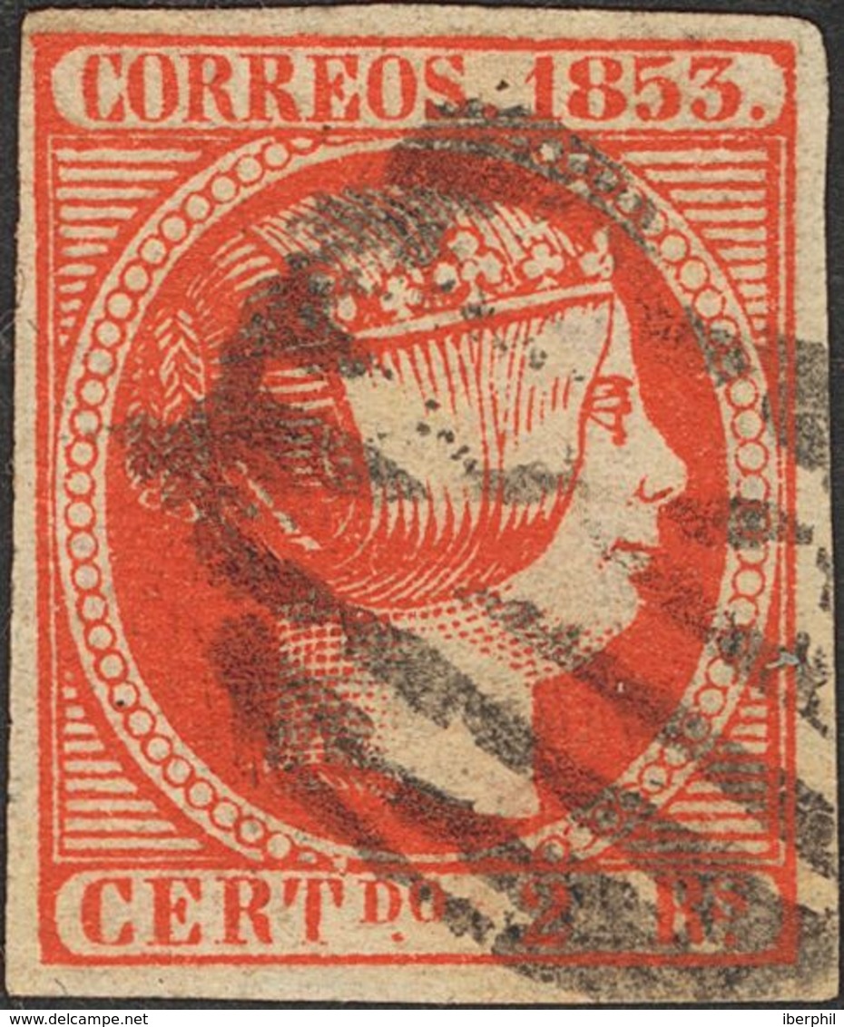 º19F. 1853. 2 Reales Bermellón. FALSO SPERATI, Al Dorso Marca De La B.P.A. MAGNIFICO. - Autres & Non Classés