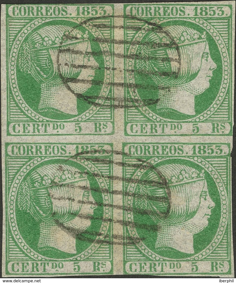 º20(4). 1853. 5 Reales Verde, Bloque De Cuatro (márgenes Justos). MAGNIFICO. Edifil 2014: 1.090 Euros - Sonstige & Ohne Zuordnung