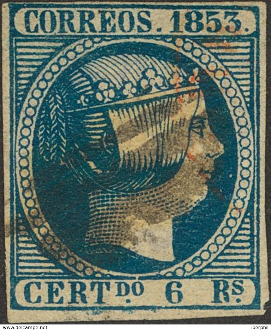 º21F. 1853. 6 Reales Azul. FALSO SPERATI, Al Dorso Marca De La B.P.A. MAGNIFICO. - Autres & Non Classés